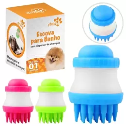 Escova Massageadora e Banho Pet com Dispens